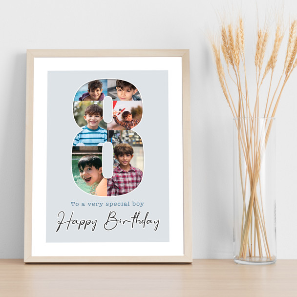 Photo Collage 6-Photo 8th Boys Birthday Personalised Gift Blue Print Or Canvas