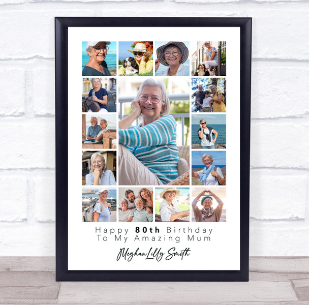 Photo Collage 80th Birthday Personalised Gift For Mum 15-Photo Print Or Canvas