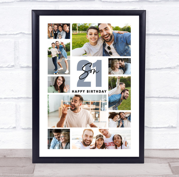 Photo Collage 21st Birthday Personalised Gift For Son 10-Photo Print Or Canvas