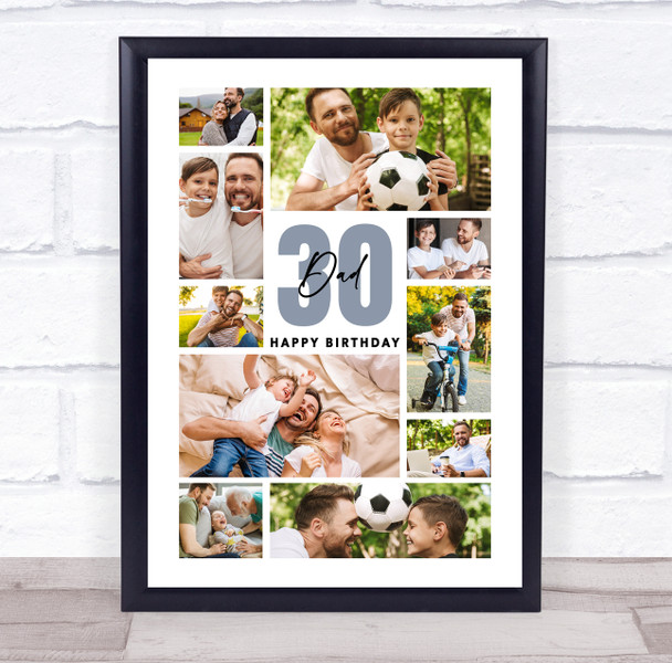 Photo Collage 30th Birthday Personalised Gift For Dad 10-Photo Print Or Canvas