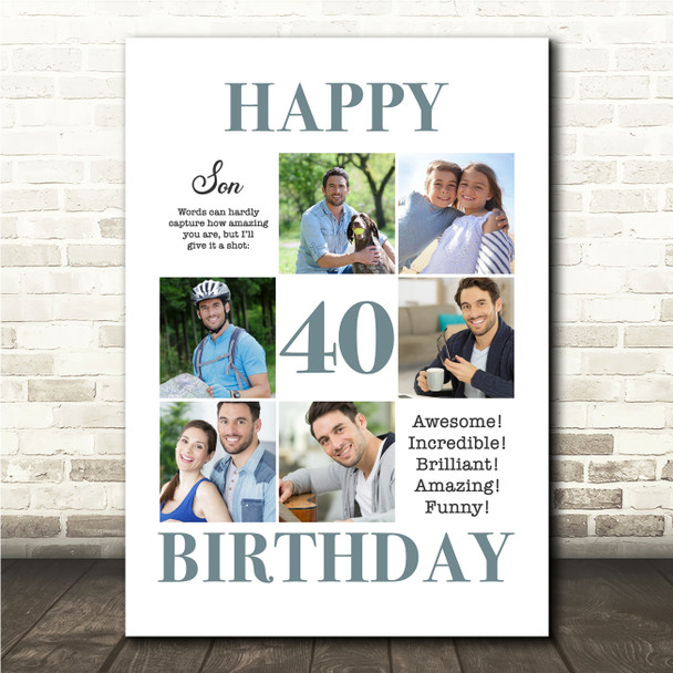 Photo Collage 40th Birthday Personalised Gift For Son 6-Photo Print Or Canvas