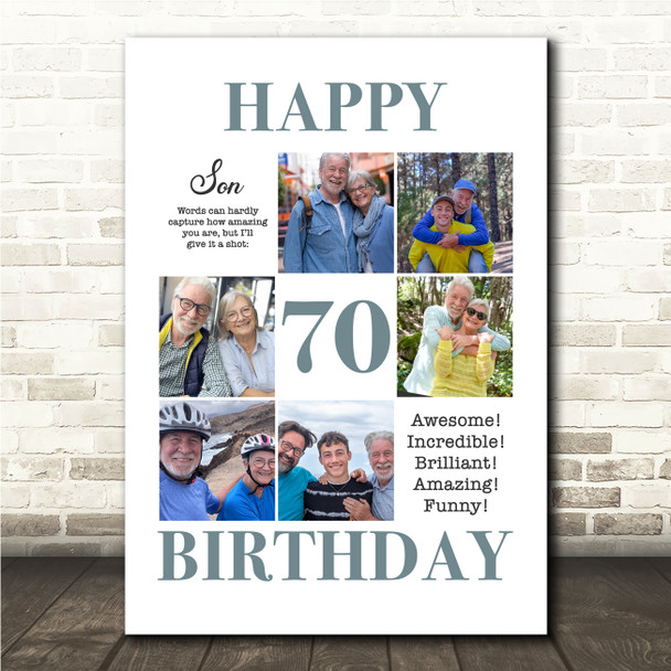 Photo Collage 70th Birthday Personalised Gift For Son 6-Photo Print Or Canvas