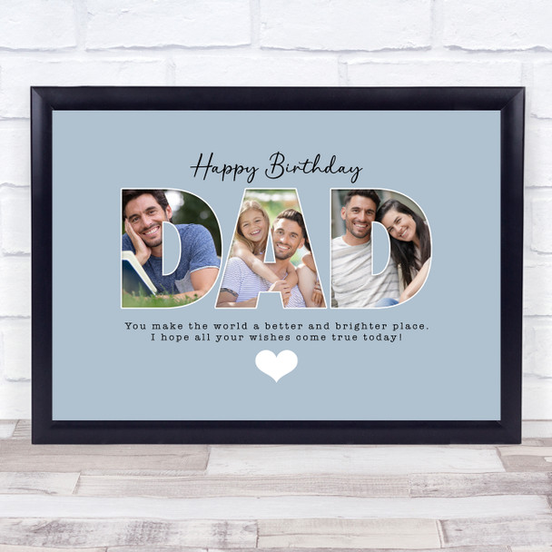 Photo Collage Blue 3-Photo Birthday Personalised Gift For Dad Print Or Canvas