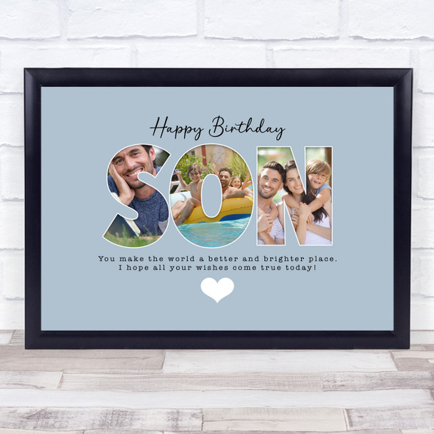 Photo Collage Blue 3-Photo Birthday Personalised Gift For Son Print Or Canvas