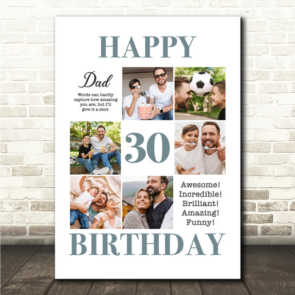 Photo Collage 30th Birthday Personalised Gift For Dad 6-Photo Print Or Canvas
