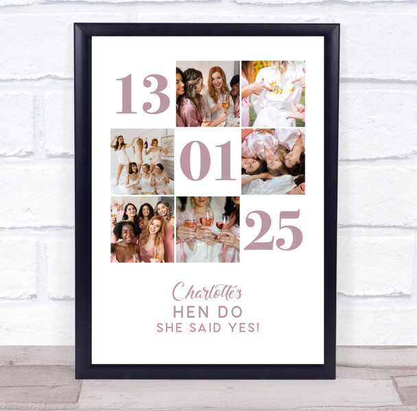 Photo Collage Hen Do Personalised Gift For Bride 6-Photo Date Print Or Canvas Photo Collage Hen Do Personalised Gift For Bride 6-Photo Date Print Or Canvas