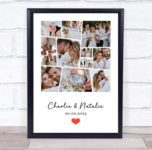 Photo Collage Wedding Personalised Gift 11-Photo Red Heart Print Or Canvas