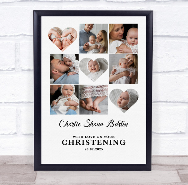 Photo Collage Christening Personalised Gift 9-Photo Hearts Print Or Canvas Photo Collage Christening Personalised Gift 9-Photo Hearts Print Or Canvas