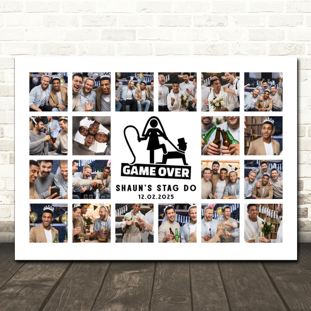 Photo Collage Stag Do Personalised Gift 20-Photo Game Over Print Or Canvas