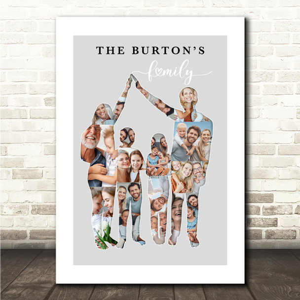 Photo Collage Personalised Gift For Family 15-Photo Grey Print Or Canvas