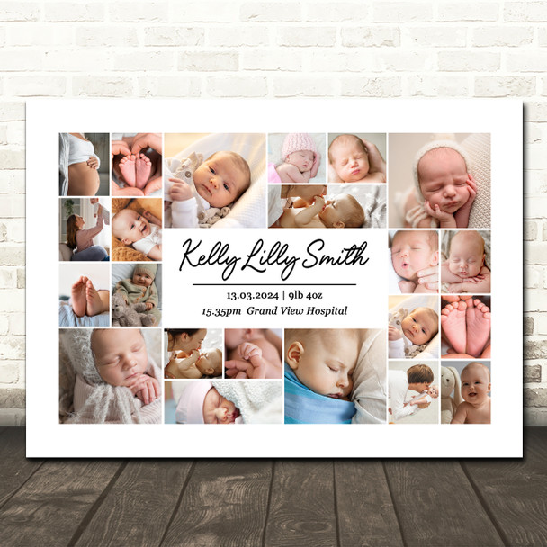 Photo Collage Personalised Gift For New Baby 22-Photo Print Or Canvas