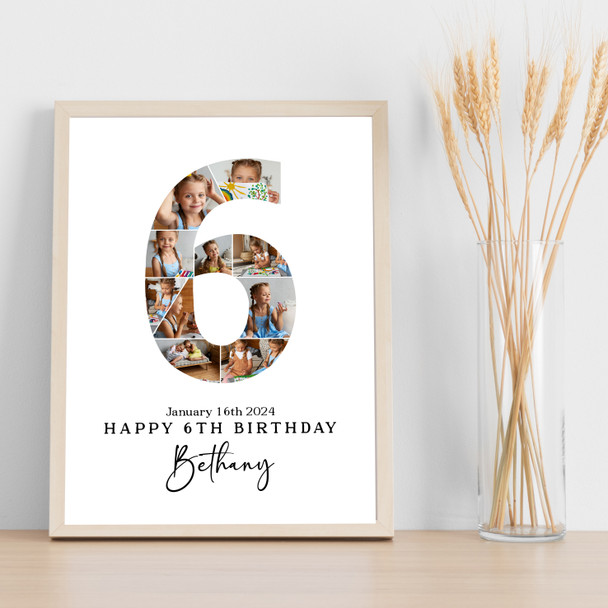 Photo Collage 10-Photo 6th Birthday Personalised Gift Print Or Canvas