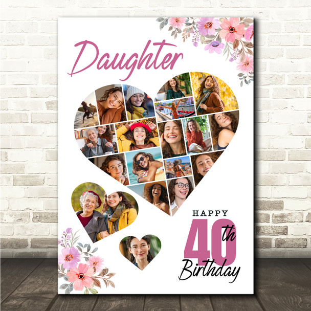 Photo Collage 40th Birthday Gift For Daughter 19-Photo Floral Print Or Canvas