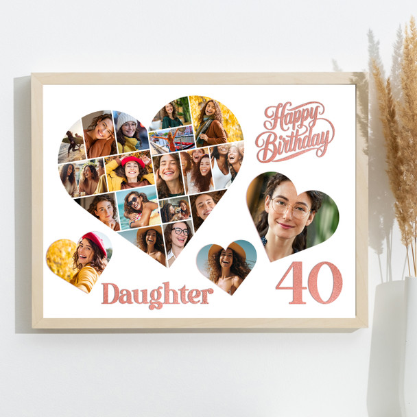 Photo Collage 40th Birthday Gift For Daughter 20-Photo Hearts Print Or Canvas