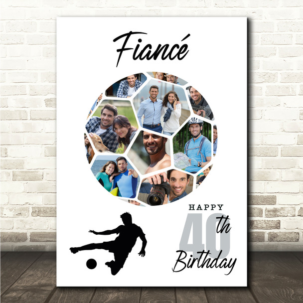 Photo Collage 40th Birthday Gift For Fiancé 14-Photo Football Print Or Canvas