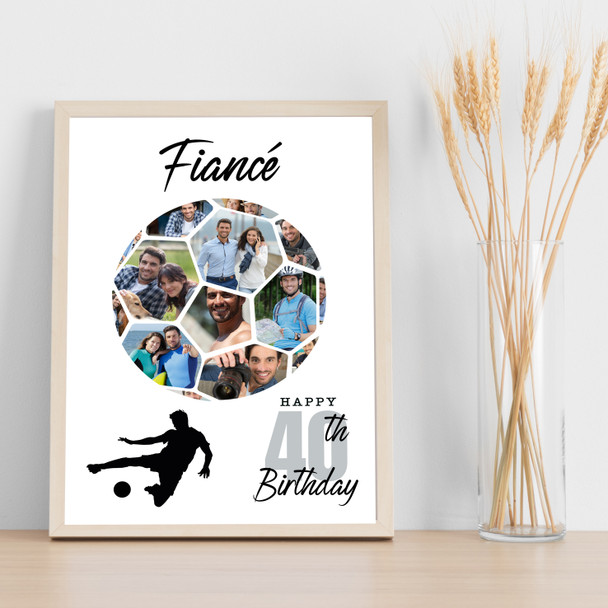 Photo Collage 40th Birthday Gift For Fiancé 14-Photo Football Print Or Canvas