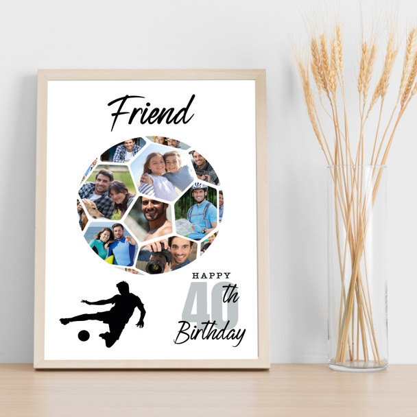 Photo Collage 40th Birthday Gift For Friend 14-Photo Football Print Or Canvas