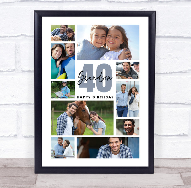 Photo Collage 40th Birthday Custom Gift For Grandson 10-Photo Print Or Canvas