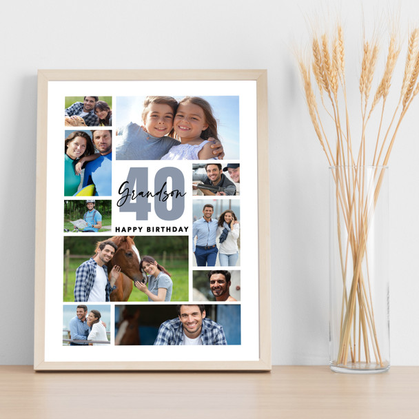 Photo Collage 40th Birthday Custom Gift For Grandson 10-Photo Print Or Canvas