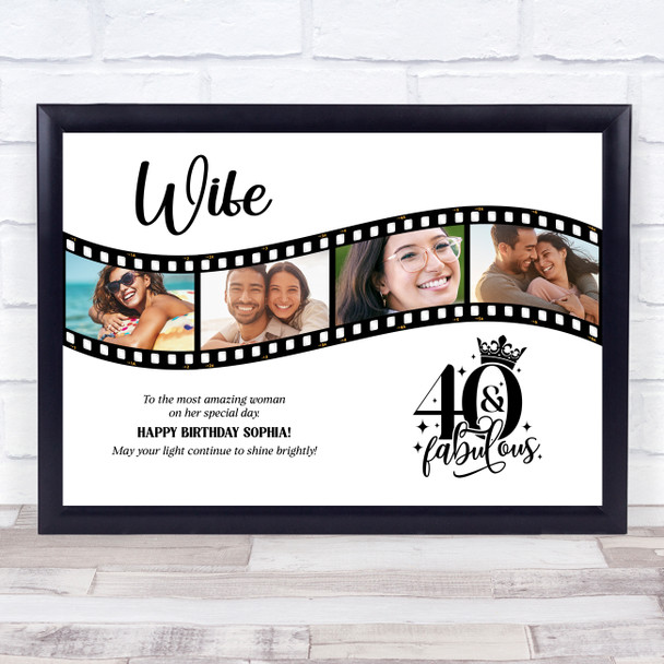 Photo Collage 40th Birthday Gift For Wife 4-Photo Camera Film Print Or Canvas