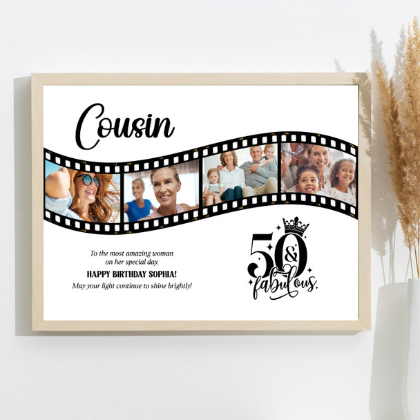 Photo Collage 50th Birthday Gift For Cousin 4-Photo Film Reel Print Or Canvas