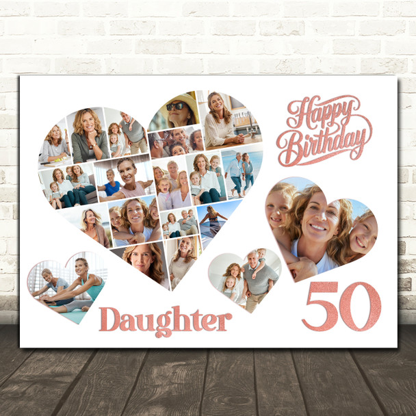 Photo Collage 50th Birthday Gift For Daughter 20-Photo Hearts Print Or Canvas