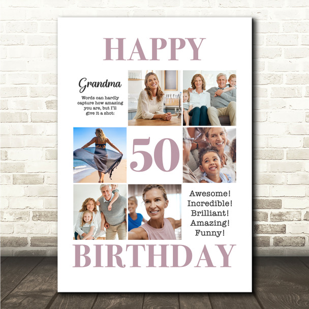 Photo Collage 50th Birthday Gift For Grandma 6-Photo Portrait Print Or Canvas