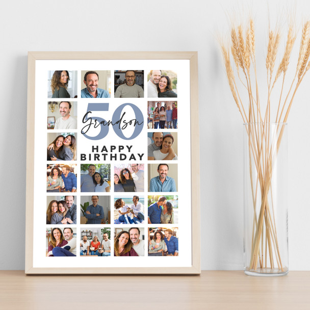 Photo Collage 50th Birthday Custom Gift For Grandson 20-Photo Print Or Canvas