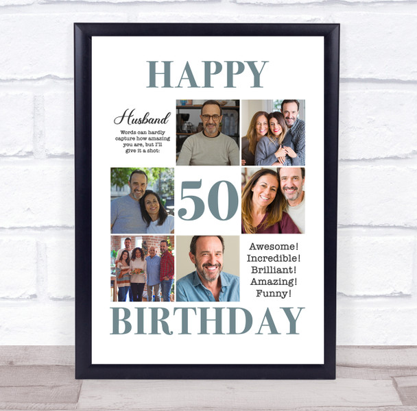 Photo Collage 50th Birthday Gift For Husband 6-Photo Portrait Print Or Canvas