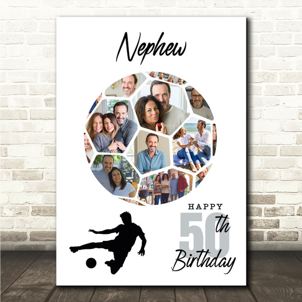 Photo Collage 50th Birthday Gift For Nephew 14-Photo Football Print Or Canvas