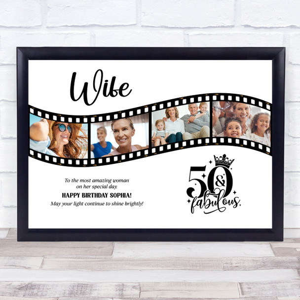 Photo Collage 50th Birthday Gift For Wife 4-Photo Camera Film Print Or Canvas