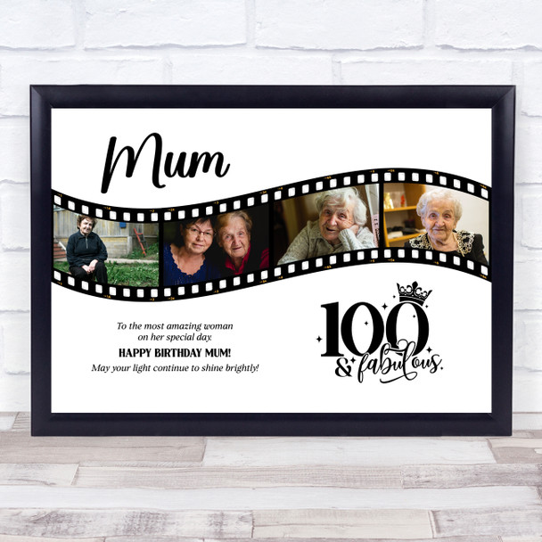 Photo Collage 100th Birthday Gift For Mum 4-Photo Camera Film Print Or Canvas