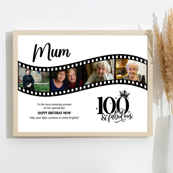 Photo Collage 100th Birthday Gift For Mum 4-Photo Camera Film Print Or Canvas