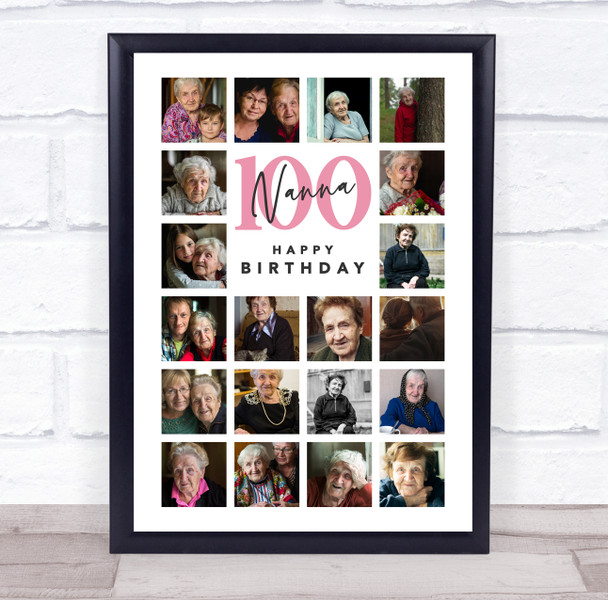 Photo Collage 100th Birthday Gift For Nanna 20-Photo Portrait Print Or Canvas