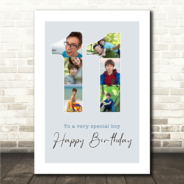Photo Collage 6-Photo 11th Birthday Custom Gift For Boys Blue Print Or Canvas