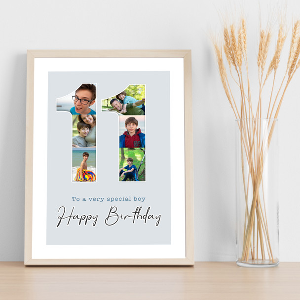 Photo Collage 6-Photo 11th Birthday Custom Gift For Boys Blue Print Or Canvas