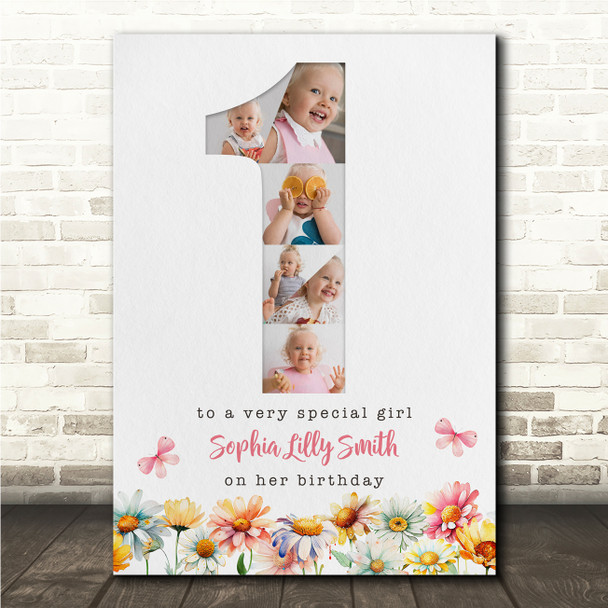 Photo Collage 6-Photo 1st Birthday Gift For Kids Girls Floral Print Or Canvas