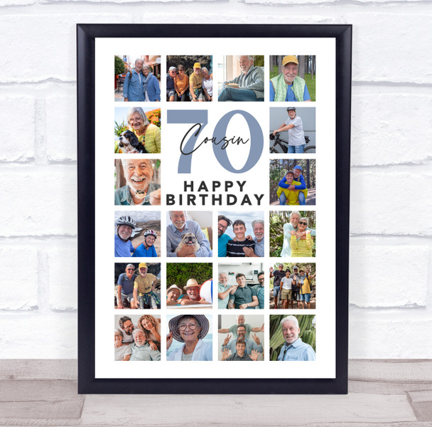 Photo Collage 70th Birthday Gift For Cousin 20-Photo Portrait Print Or Canvas
