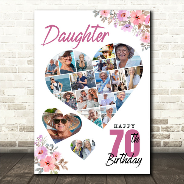 Photo Collage 70th Birthday Gift For Daughter 19-Photo Floral Print Or Canvas