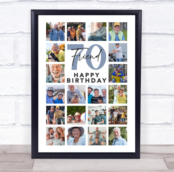 Photo Collage 70th Birthday Gift For Friend 20-Photo Portrait Print Or Canvas
