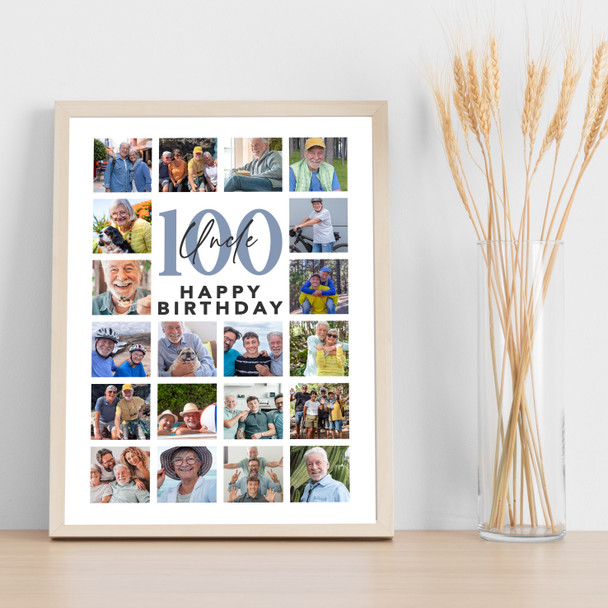 Photo Collage 100th Birthday Gift For Uncle 20-Photo Portrait Print Or Canvas