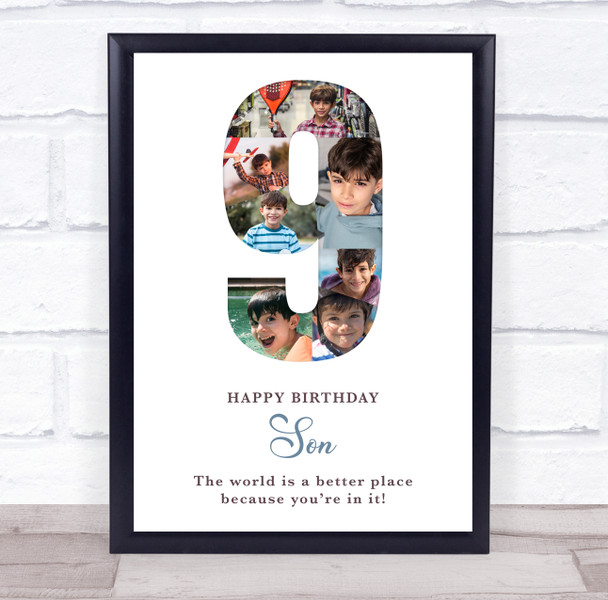 Photo Collage 7-Photo 9th Birthday Custom Gift For Boys White Print Or Canvas Photo Collage 7-Photo 9th Birthday Custom Gift For Boys White Print Or Canvas