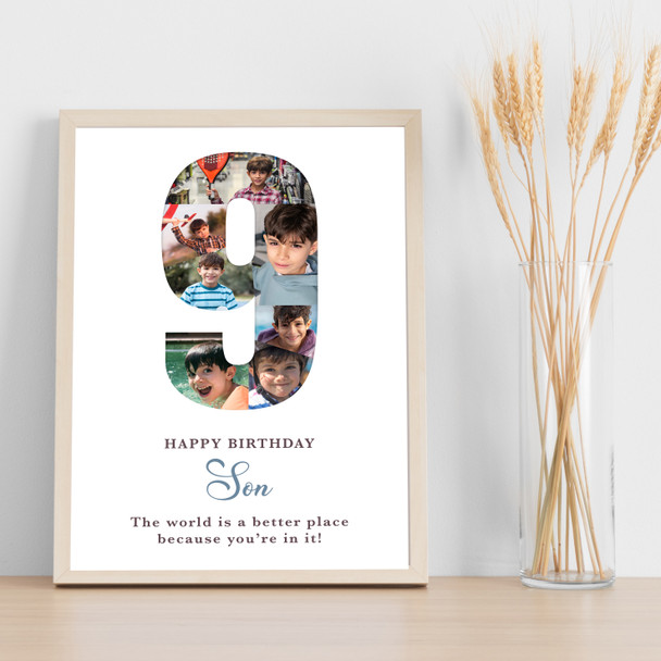Photo Collage 7-Photo 9th Birthday Custom Gift For Boys White Print Or Canvas Photo Collage 7-Photo 9th Birthday Custom Gift For Boys White Print Or Canvas