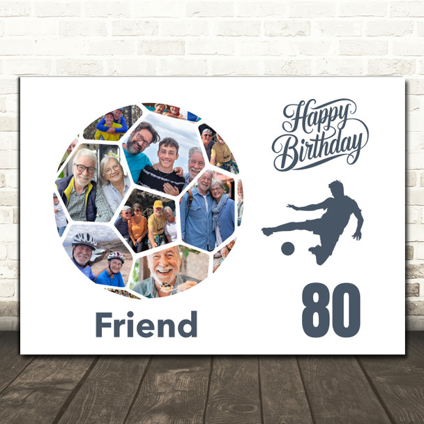 Photo Collage 80th Birthday Gift For Friend 14-Photo Football Print Or Canvas