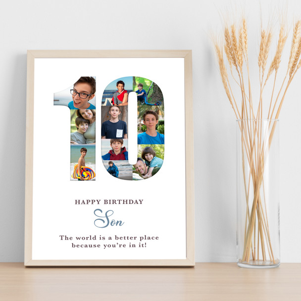 Photo Collage 10-Photo 10th Birthday Gift For Kids Boys White Print Or Canvas