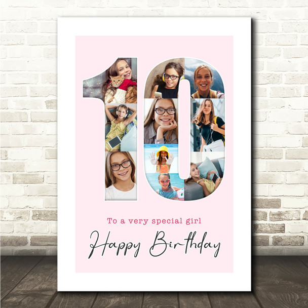 Photo Collage 10-Photo 10th Birthday Gift For Kids Girls Pink Print Or Canvas