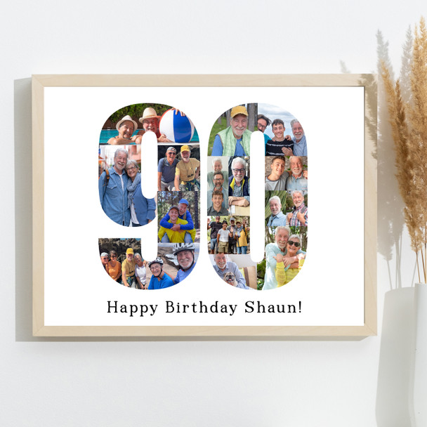 Photo Collage 90th Birthday 16-Photo Birthday Gift For Him 90 Print Or Canvas
