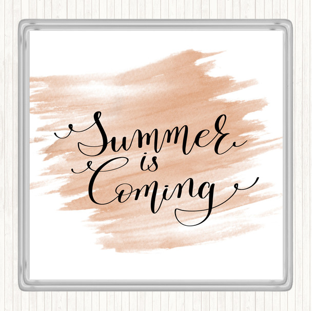 Watercolour Summers Coming Quote Coaster