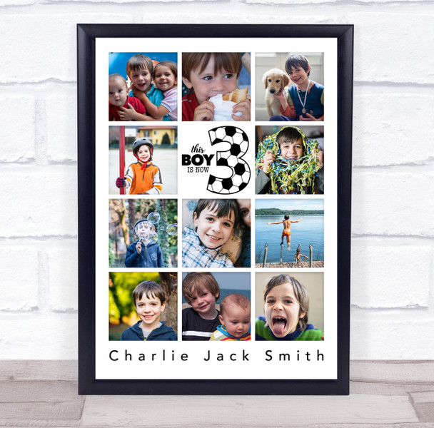 Photo Collage 11-Photo 3rd Birthday Custom Gift For Kids Boys Print Or Canvas