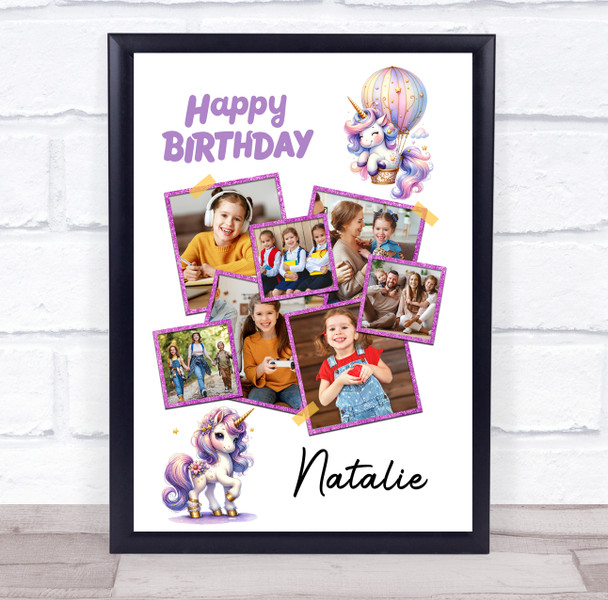 Photo Collage Kids Girls Birthday Gift 7-Photo Purple Unicorn Print Or Canvas